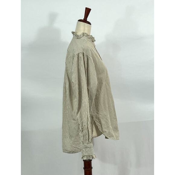 ISABEL MARANT Etoile Sz 40 8 Saoli Tan Stripe Ruffle Trim Shirt Top - Picture 8 of 10